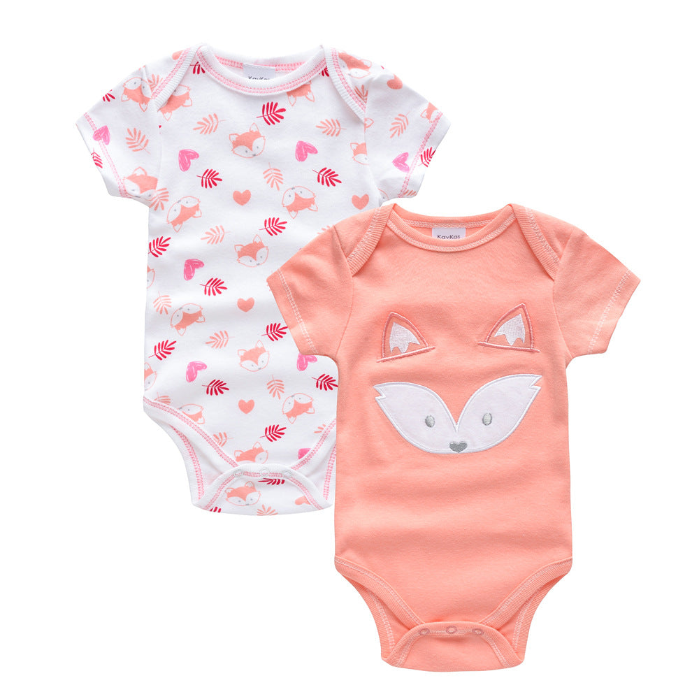 Pink fox print cotton baby bodysuits