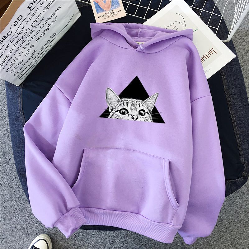 Women's cat print pullover hoodie – view 3