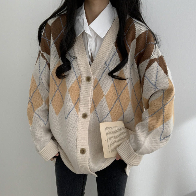 Women's Argyle Knit Oversized Cardigan - view 9