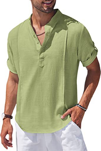 Men's linen henley short sleeve shirt – view 6