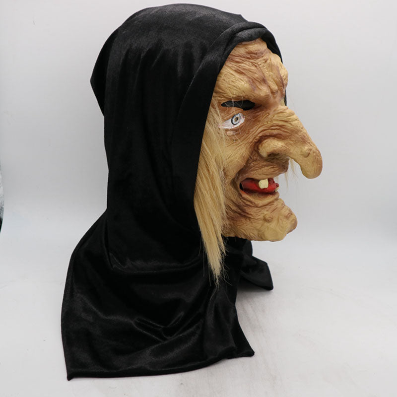 Scary witch Halloween mask with black hood – view 2