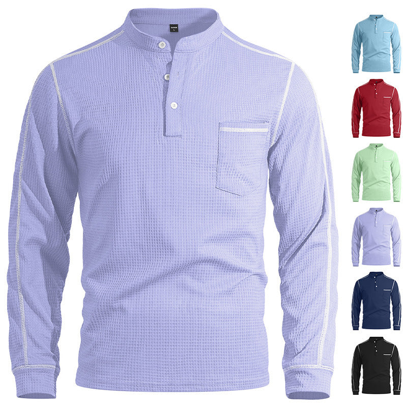 Men's Waffle-Knit Henley Polo Shirt