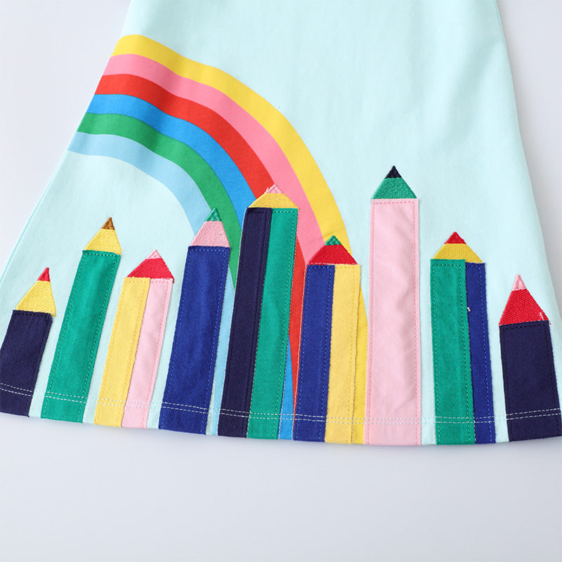 Girls' Rainbow Pencil Appliqué T-Shirt Dress - view 6