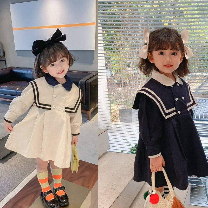 Girls' Sailor Collar Preppy Dress