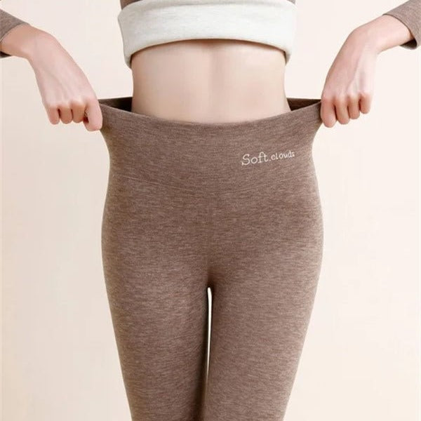 Women wearing high-waist fleece lined black leggings