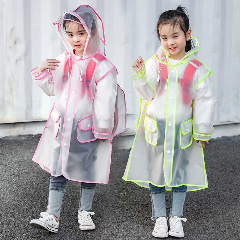 Kids rain poncho worn outdoors
