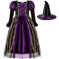 Kids' purple witch costume dress with hat – view 1