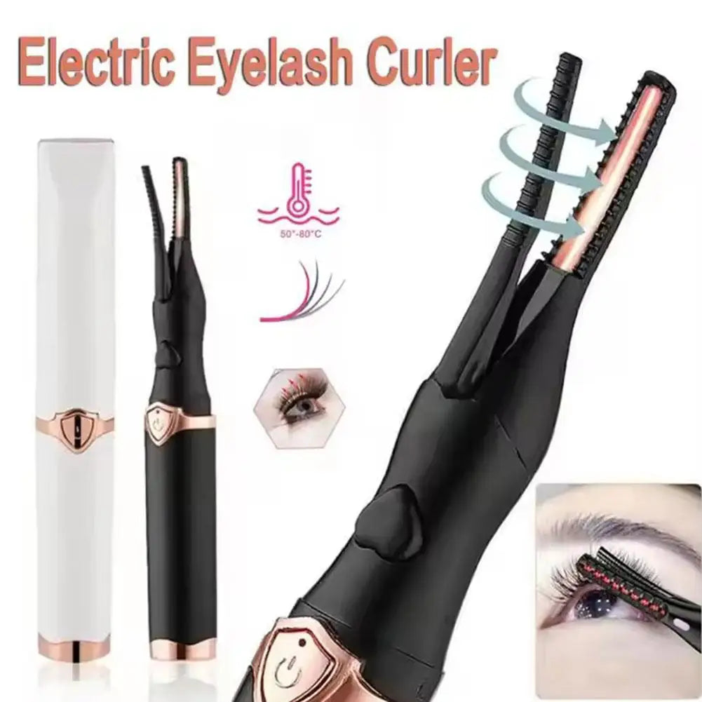 White USB heated eyelash curler held for lash curling