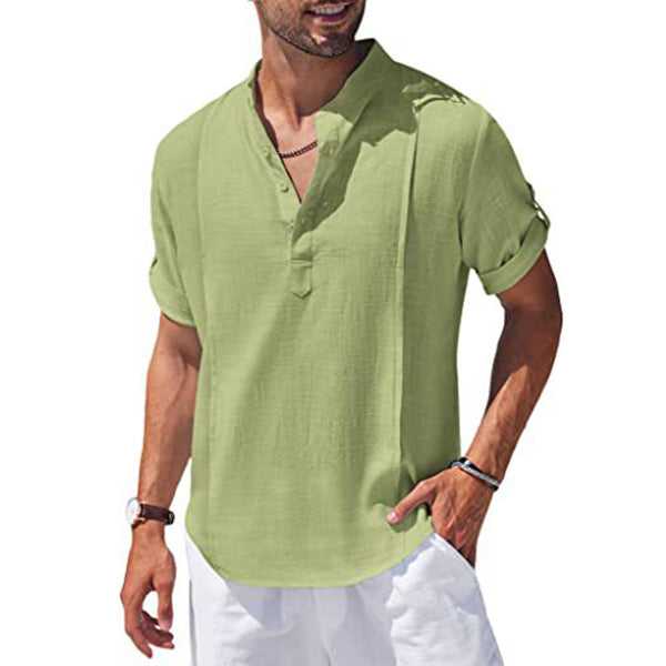 Men's linen henley short sleeve shirt – view 1