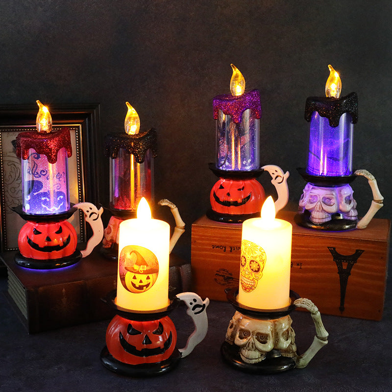 Pumpkin and skull LED candle lantern – view 1