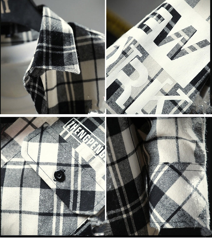 Men's Plaid Flannel Shirt with Graphic Print - view 3