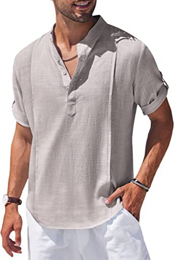 Men's linen henley short sleeve shirt – view 4