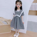 Girls' Cotton Gingham Dress with Lace Collar - view 2
