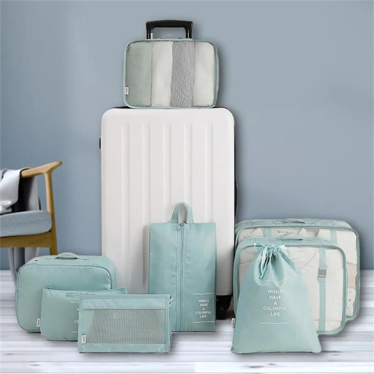 Packing cubes zipped open showing compartments