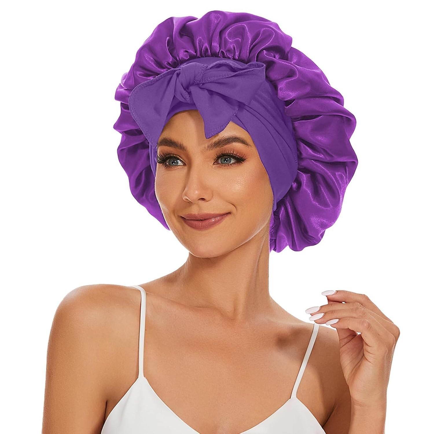 Lavender satin sleep bonnet