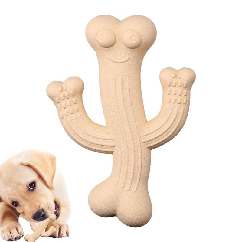 Beige cactus chew toy with a puppy