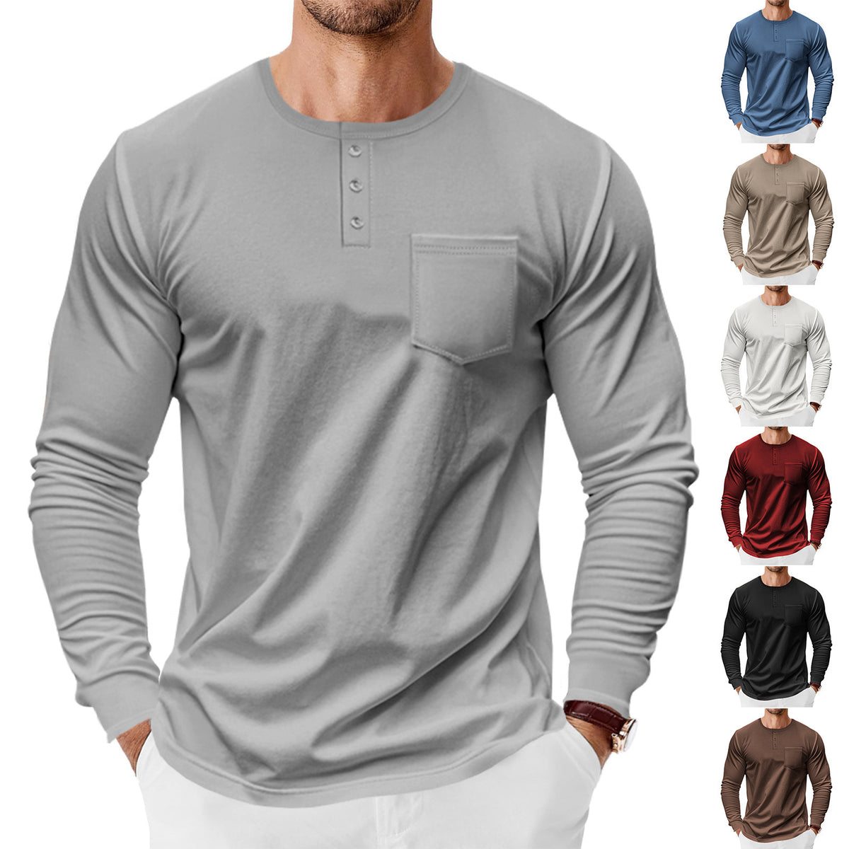 Men's Long Sleeve Pocket Henley – view 1