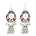 Close-up of oxidized silver-tone jhumka bell