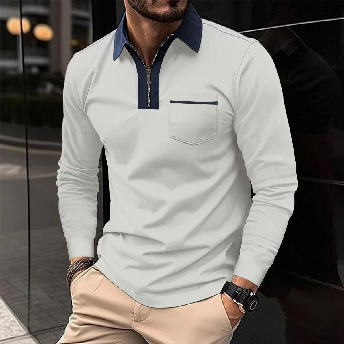 Men's Zip Collar Long Sleeve Polo – view 3