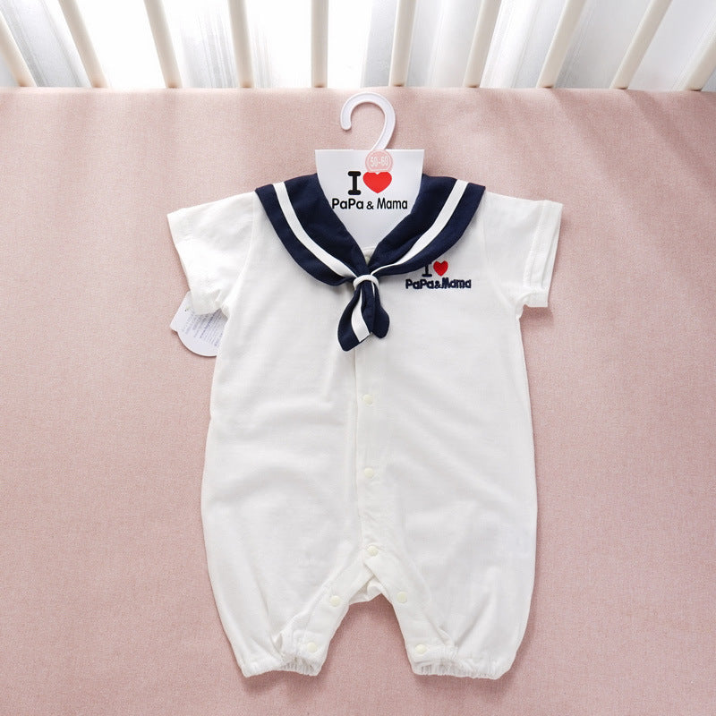 Short sleeve summer sailor collar baby romper