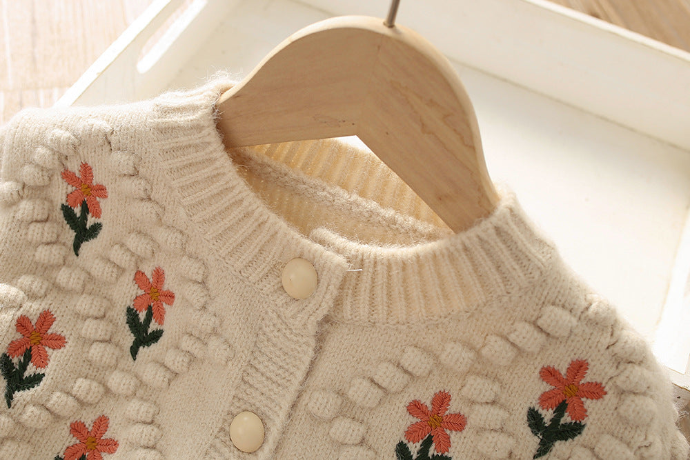 Girls' Floral Embroidered Knit Cardigan - view 3