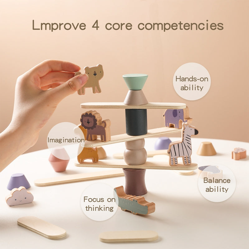 Wooden animal stacking balance blocks – view 1