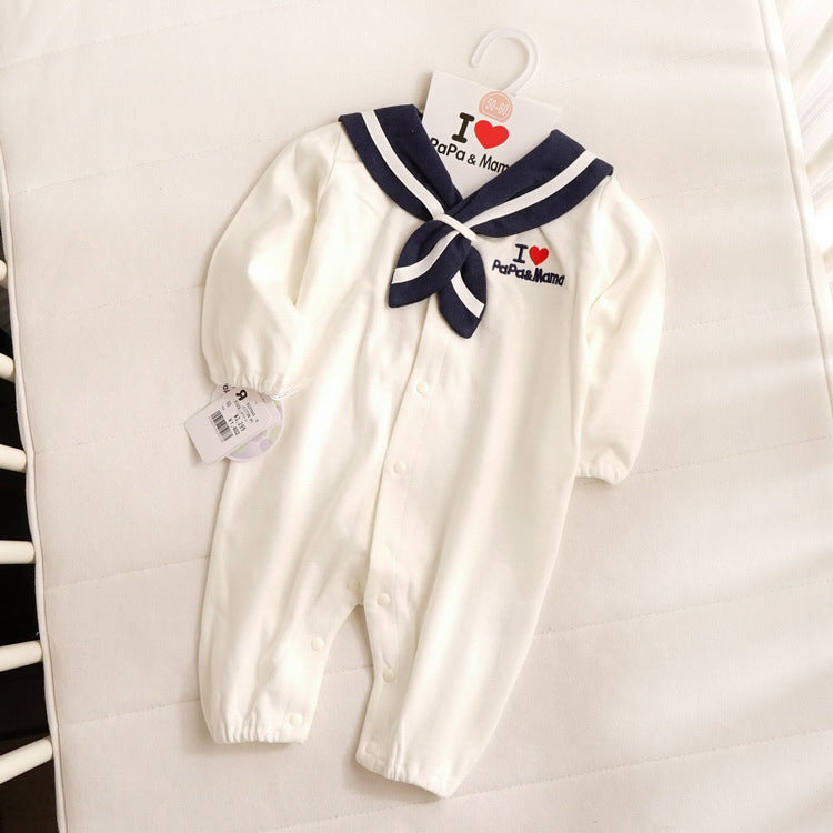 White sailor collar baby romper, regular cotton style