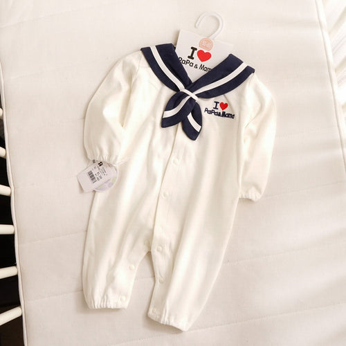 White sailor collar baby romper, regular cotton style