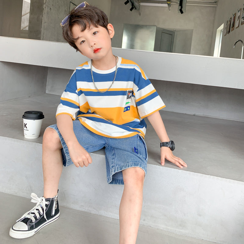 Boys' Striped T-Shirt and Denim Shorts Set - view 3