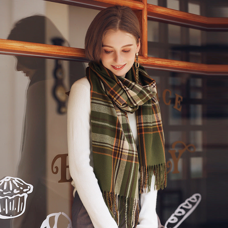 Women's Plaid Fringe Winter Scarf - view 4