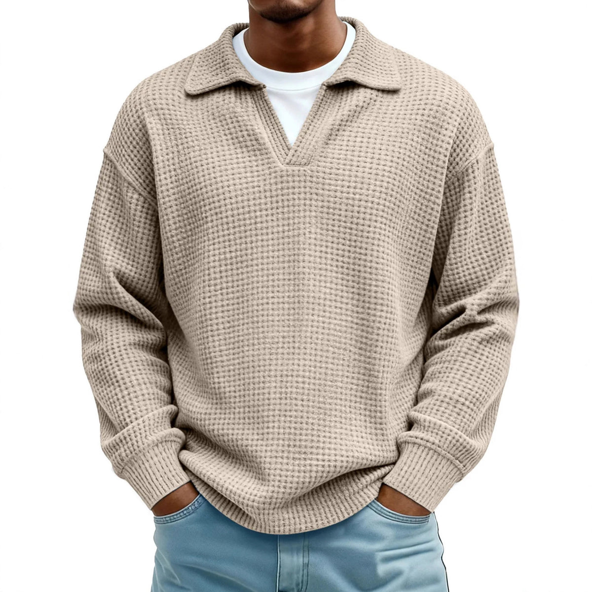 Men's Waffle-Knit Long Sleeve Polo - view 2