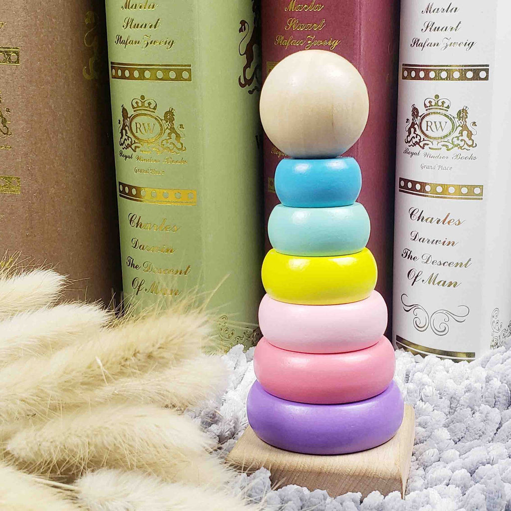 Rainbow stacking ring tower toy – view 1