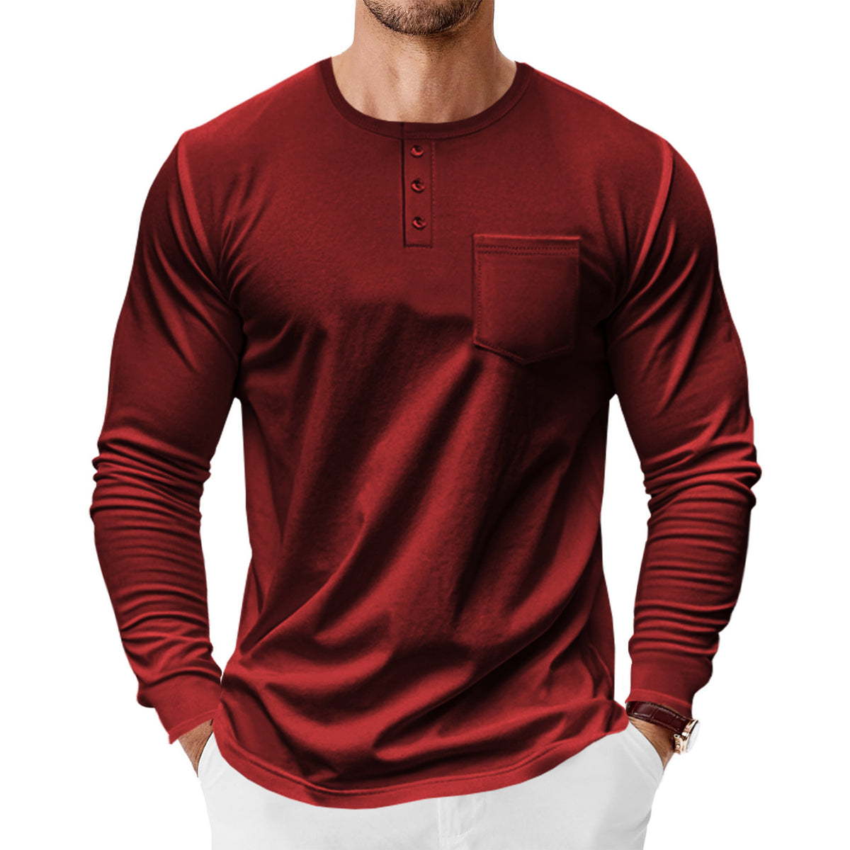 Men's Long Sleeve Pocket Henley – view 4