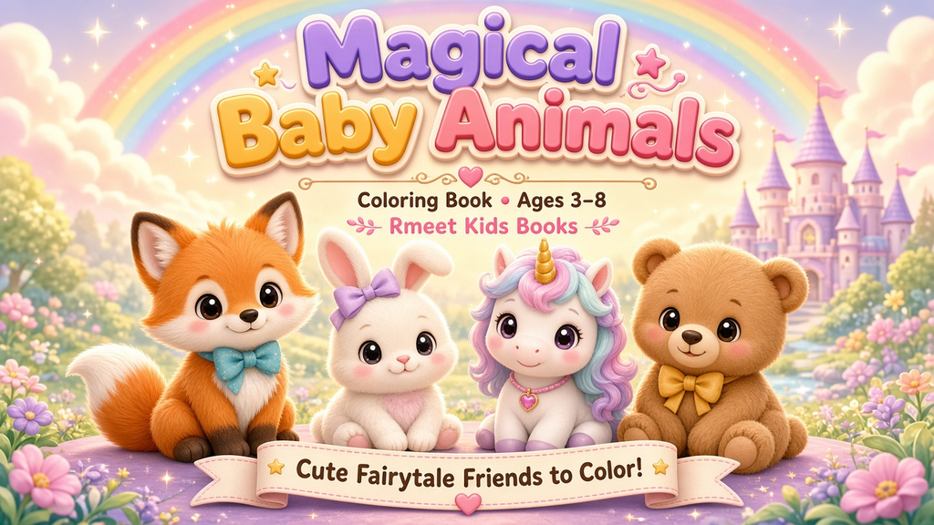 Magical Baby Animals Coloring Book cover — cute fairytale baby animals for kids ages 38