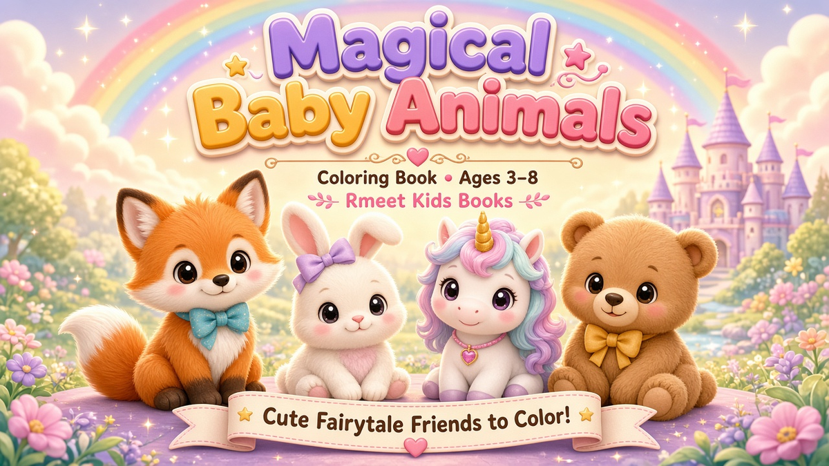 Magical Baby Animals Coloring Book cover — cute fairytale baby animals for kids ages 38