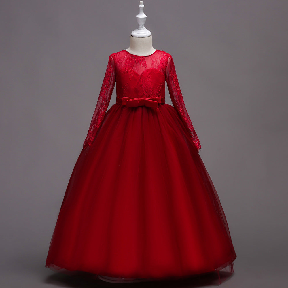 Wine red lace tulle flower girl dress