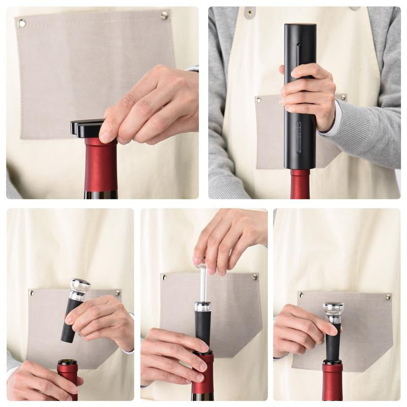 Wine opener standing upright on its charging base