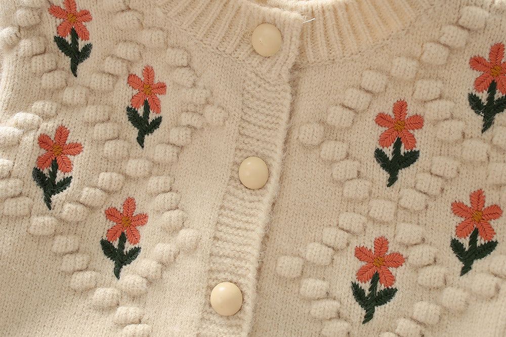 Girls' Floral Embroidered Knit Cardigan - view 5