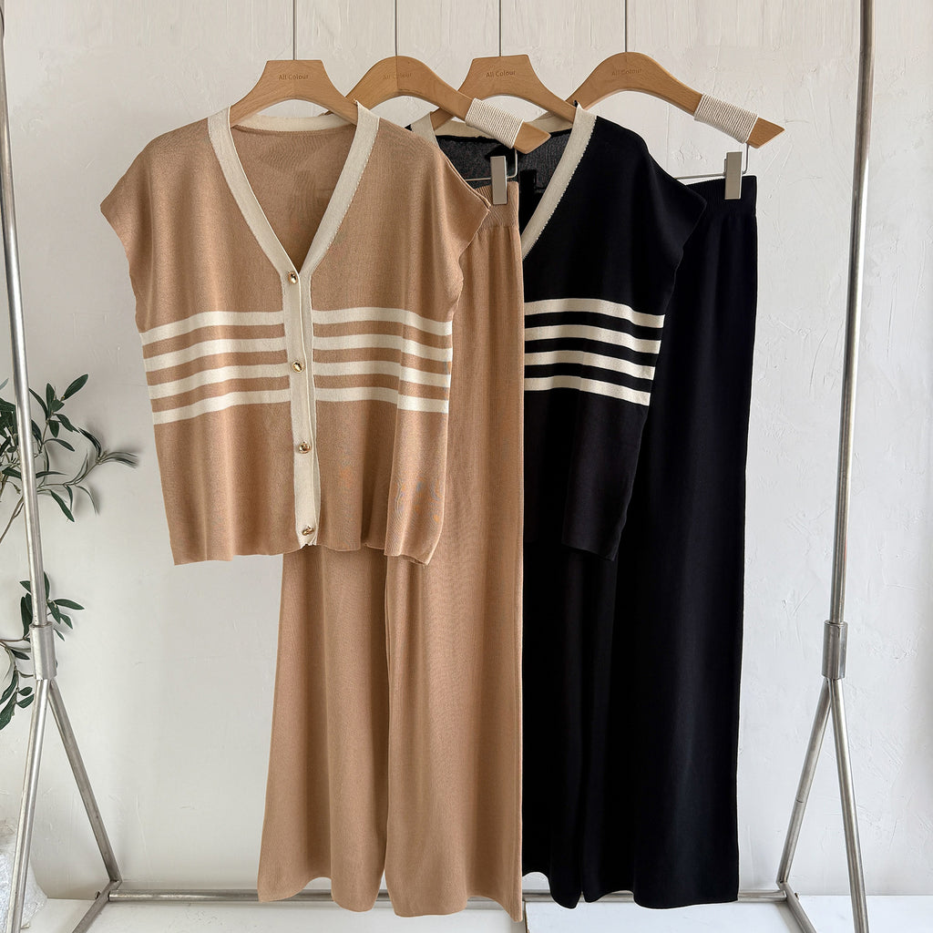 Women's Striped Knit Vest & Wide-Leg Pants Set - view 8