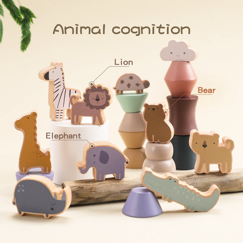 Wooden animal stacking balance blocks – view 2