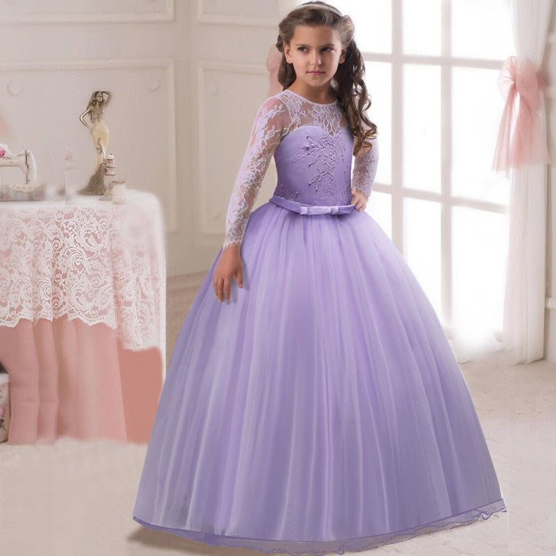 Girl wearing a purple lace tulle dress