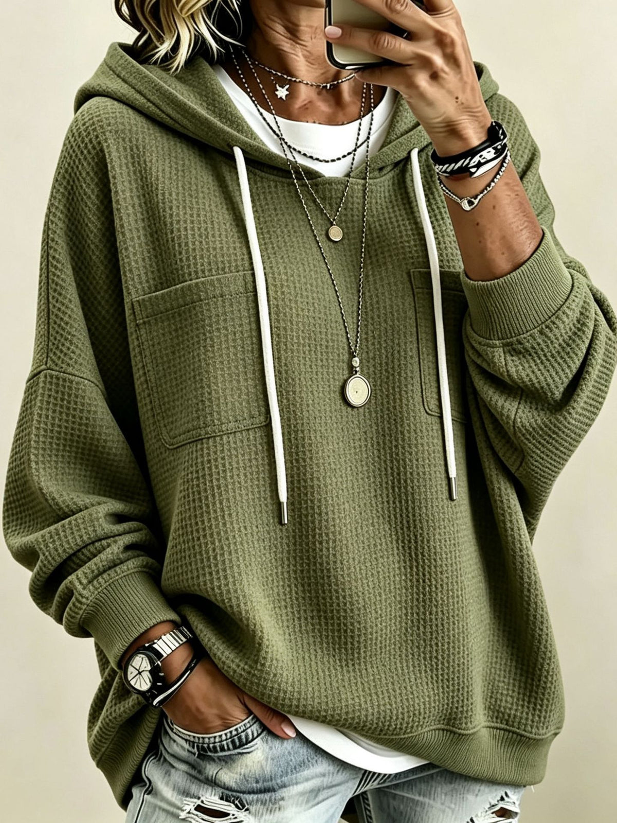 Women's Waffle-Knit Oversized Hoodie - view 9
