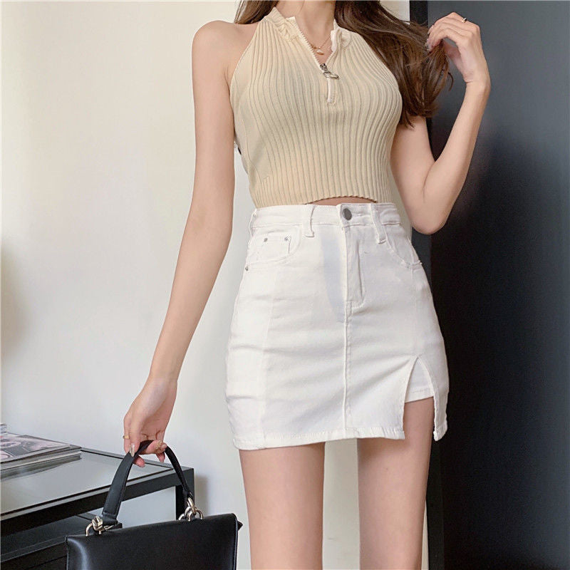 Slit Denim Skirt view 3