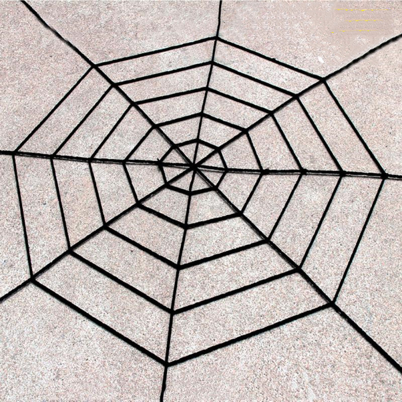 Large black Halloween spider web decoration stretched out, about 1.5 m wide