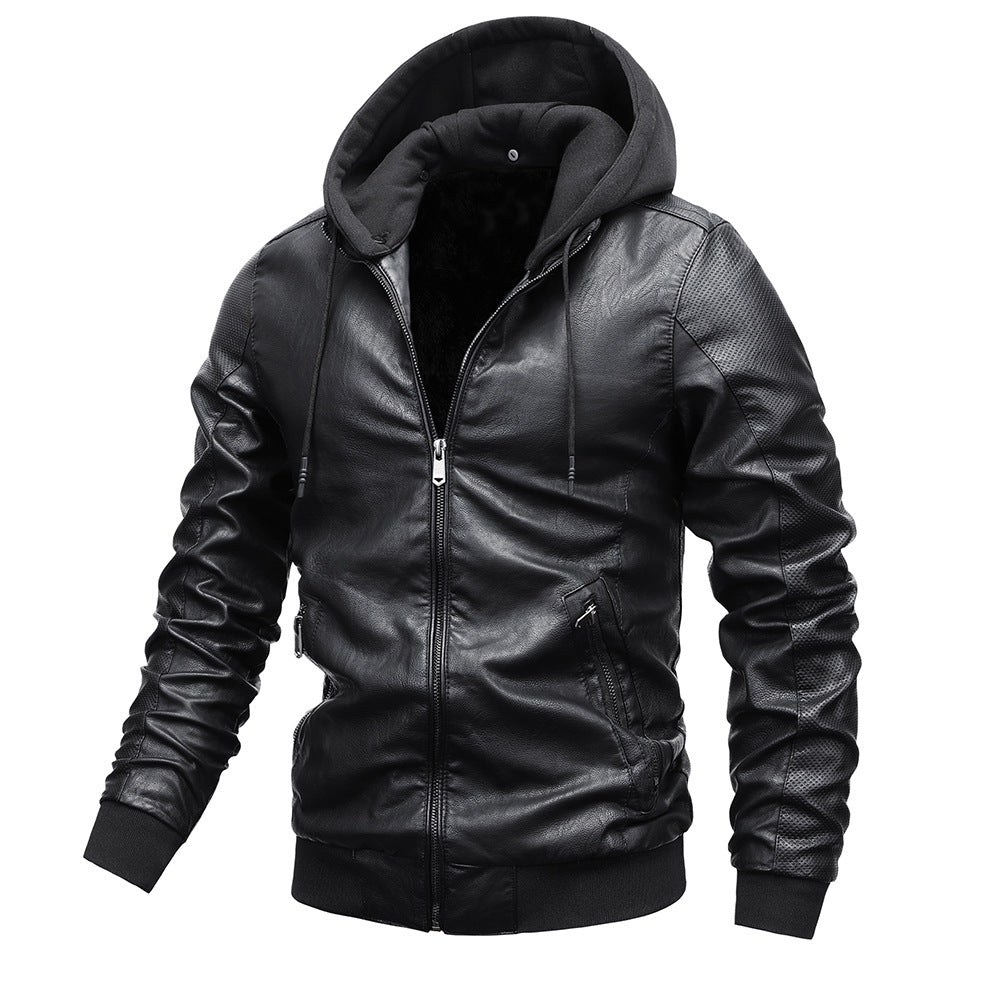 Men's Hooded Faux Leather Jacket - view 3