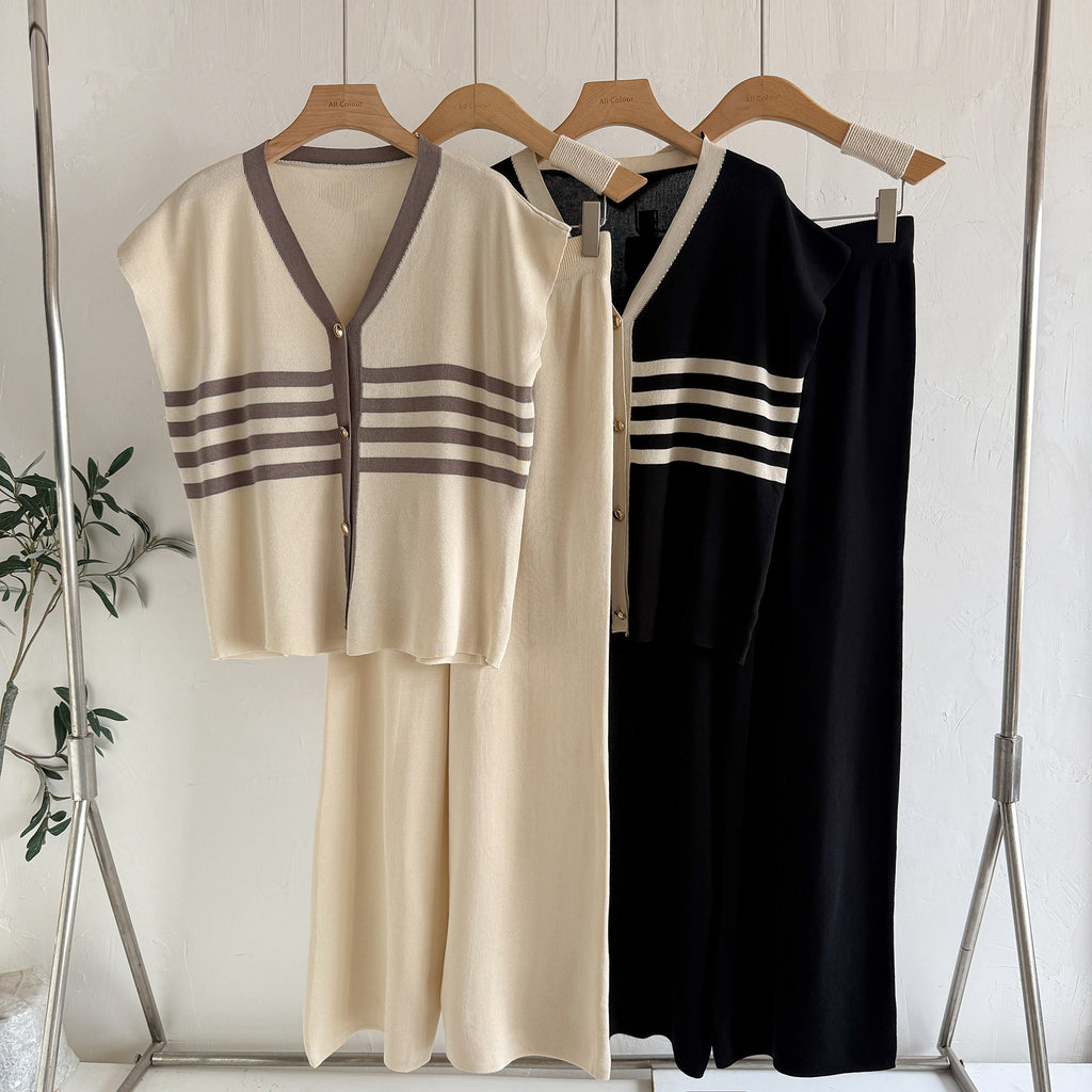 Women's Striped Knit Vest & Wide-Leg Pants Set - view 7