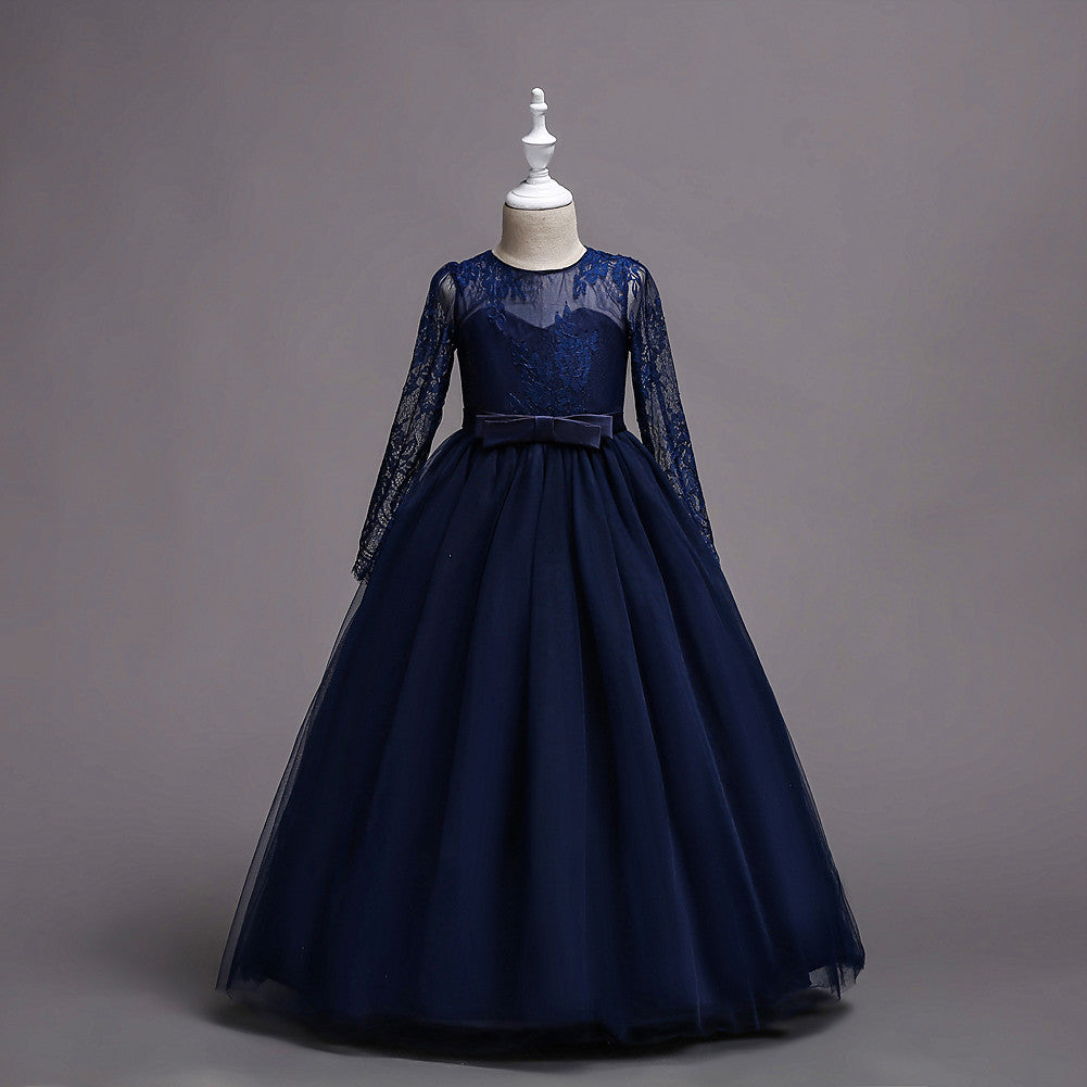 Dark blue lace tulle flower girl dress