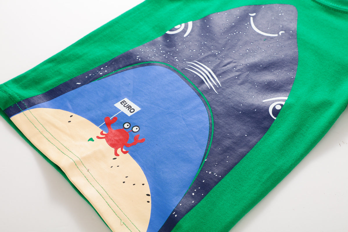 Close-up of the crab and shark print detail