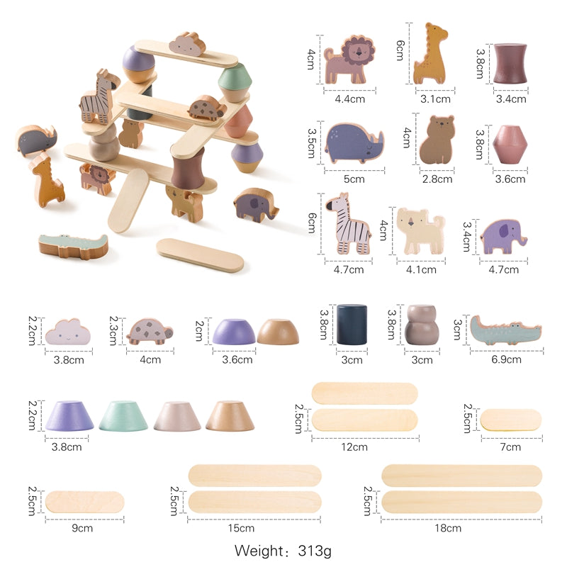 Wooden animal stacking balance blocks – view 4