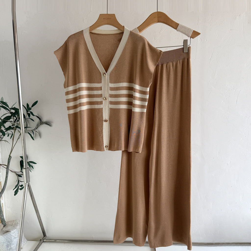 Women's Striped Knit Vest & Wide-Leg Pants Set - view 3
